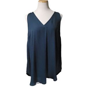 Torrid Blue Sleeveless Sheer V-Neck Tank Top Women's 1